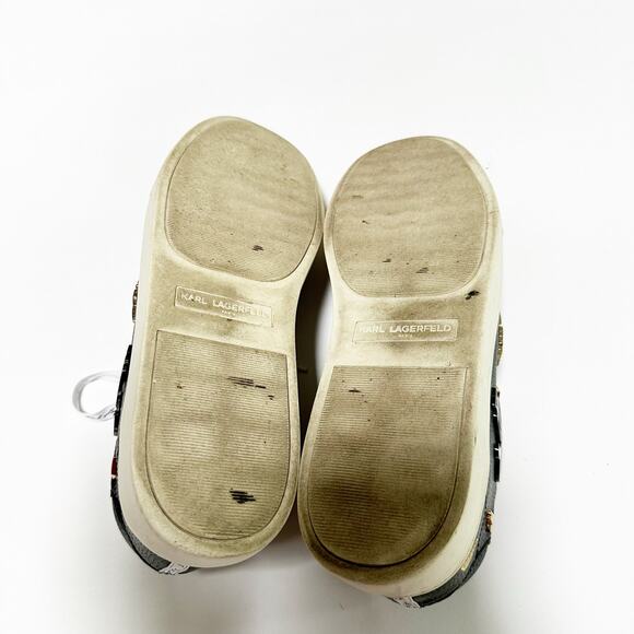 CATE PINS Karl Lagerfeld Paris Black Leather Sneakers Women’s Size 7 Cat Hearts - Picture 6 of 9